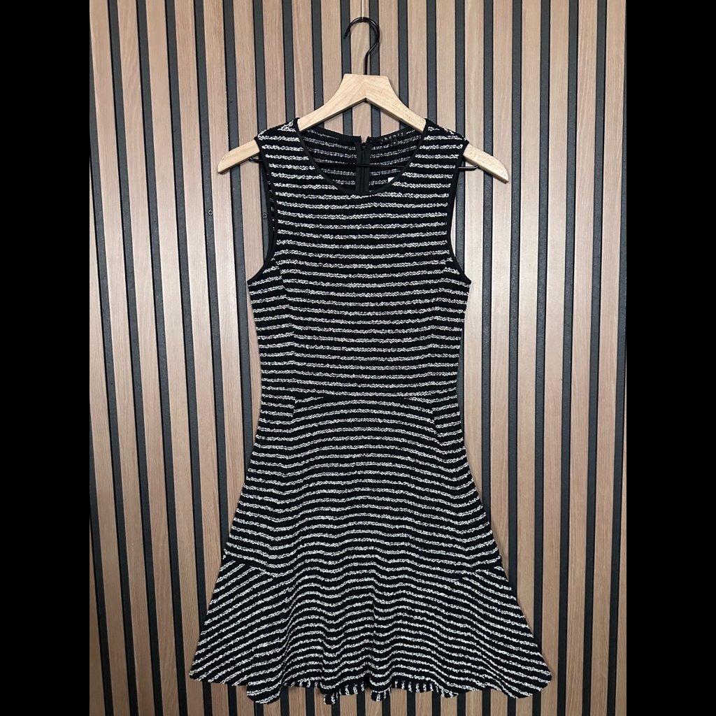 New Theory Dress 4 / S Womens Black White Stripe Tweed Nikay A Line